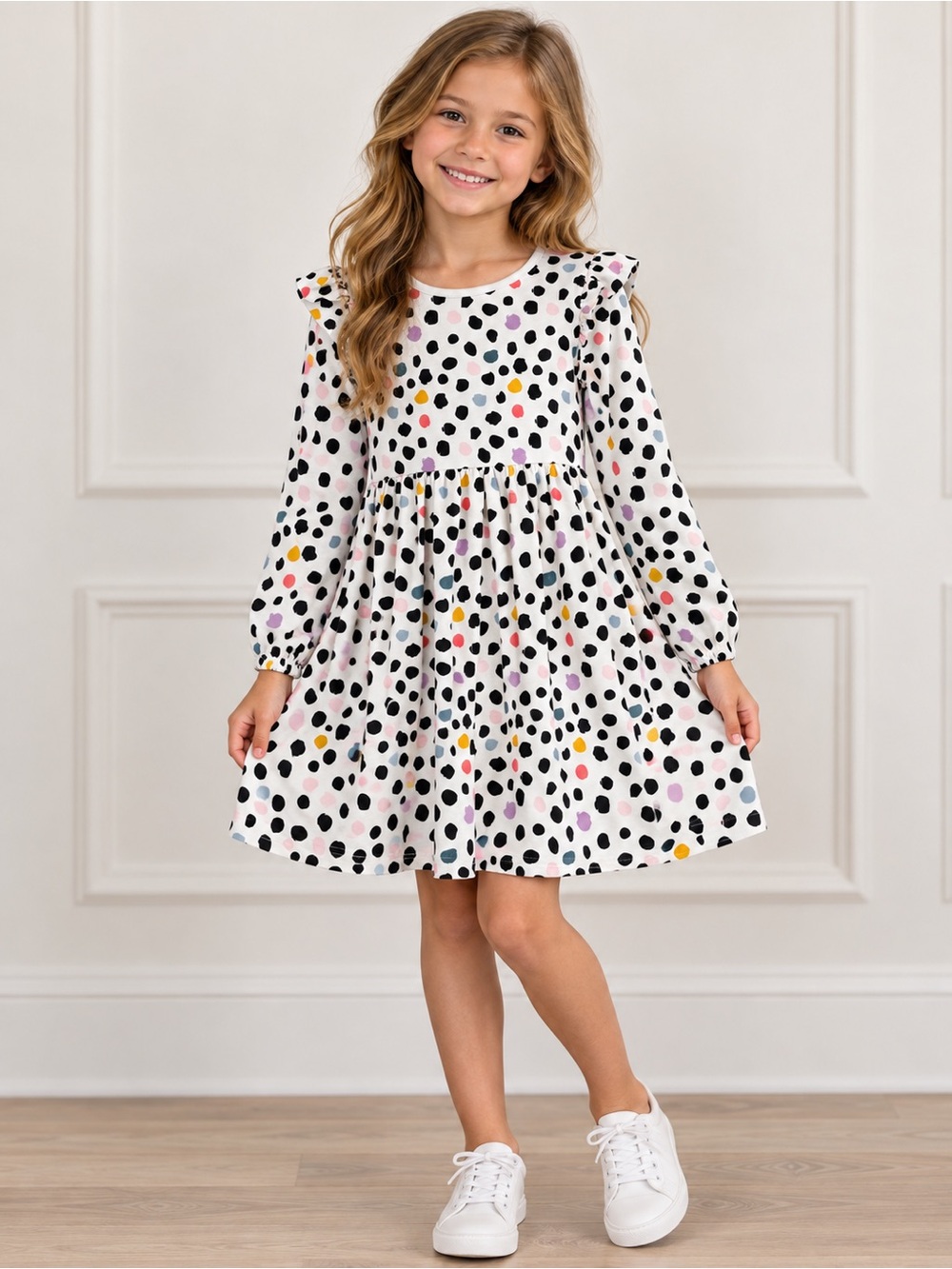 Hanna Andersson Girls Size 8 Polka Dot Ruffle Dress 100% Cotton
